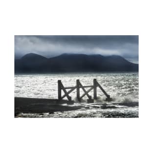 Rough weather over the dark mountains of the Isle of Arran, Scotland T-Shirt