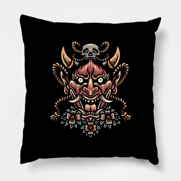 raging oni oriental tattoo Pillow by donipacoceng