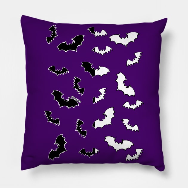 Split-Color Bats Pillow by Jan Grackle