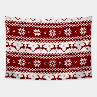 Dark Christmas Candy Apple Red Nordic Reindeer Stripe Tapestry