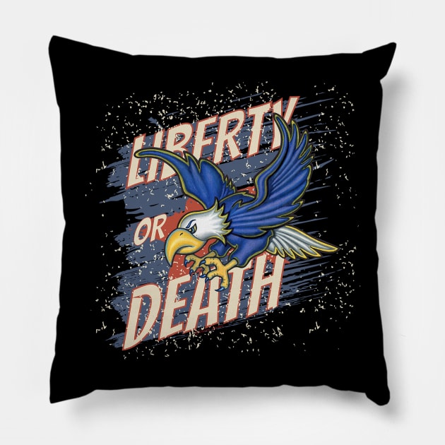 Cool eagle flying with red white blue and Liberty or Death Pillow by Danny Gordon Art