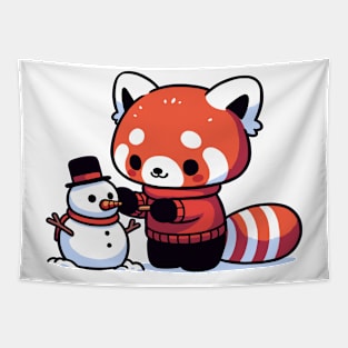 Winter Whimsy: Red Panda's Snowy Companion Tapestry