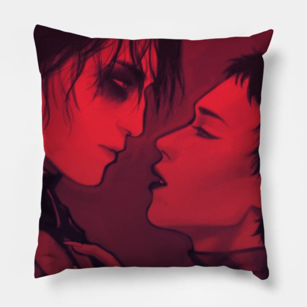 The bat and the cat (red ver.) Pillow by Eileen Widjaja