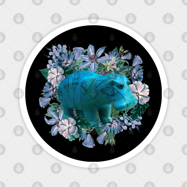 William the Hippo - Ancient Egyptian figurine - Flowers - Hippo - Magnet