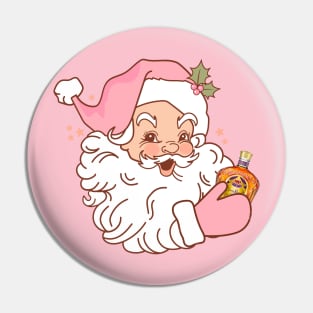 Pink retro Santa drinking crown Pin