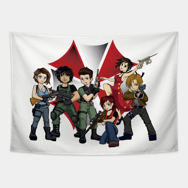 Resident Evil 3/4/Code Veronica chibi characters Tapestry by LittleBearArt