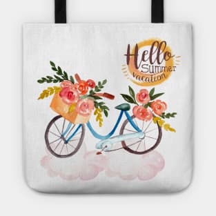 watercolor flower bicycle Tote