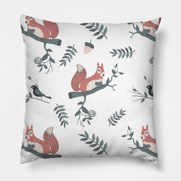 Cute Red Squirrel Pattern Pillow by MysticMagpie