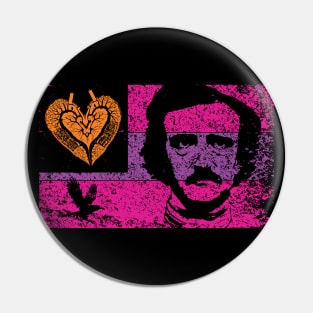 The TELL TALE HEART, The RAVEN, and Edgar Allan Poe 80s colors Distressed Flag Pin