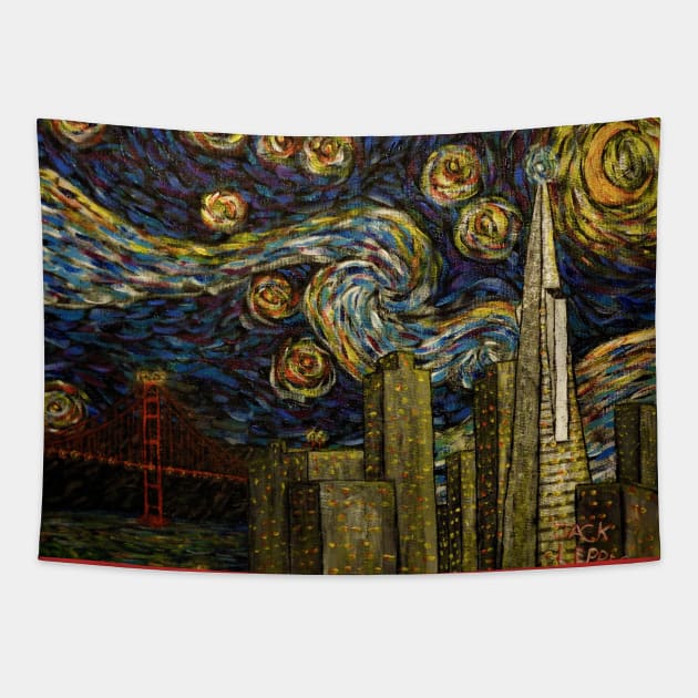 Dedication to Van Gogh (San Francisco Starry Night) Tapestry by Jack Lepper