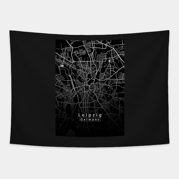 Leipzig Germany City Map dark Tapestry by Robin-Niemczyk