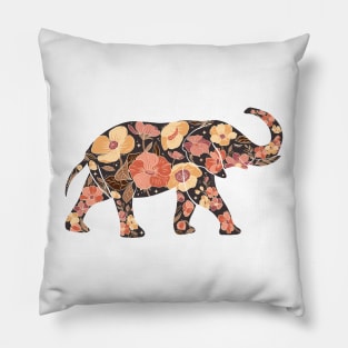 Floral Elephant Silhouette - Retro Apricot Pillow