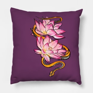 Pink Lotus, Orange Snake Pillow