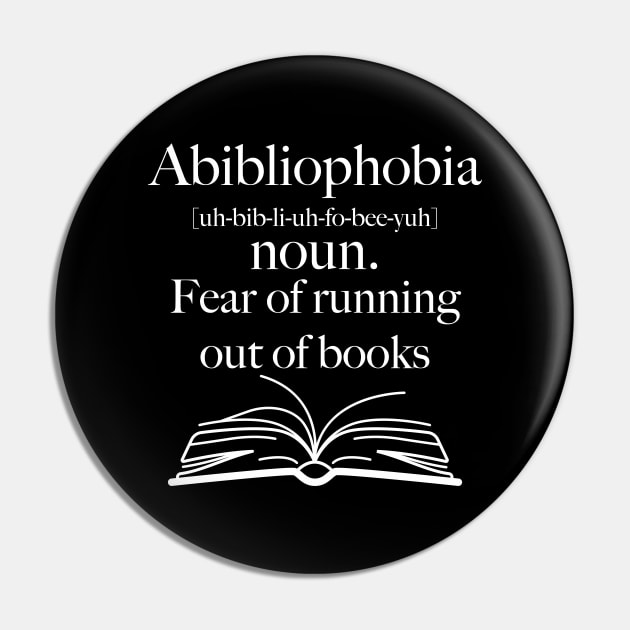 Abibliophobia definition, Book Lover gift idea, crazy book lady and book worm Pin by Anodyle