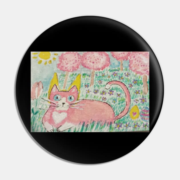 Pink kitty cat Pin by SamsArtworks