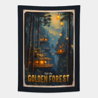 Visit the Golden Forest - Vintage Travel Poster - Fantasy Tapestry