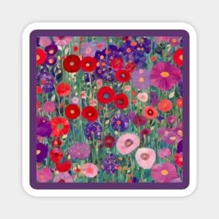 Red Purple Pink and White Flowers in a Garden Magnet