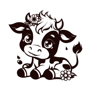 Adorable Sitting Cow with Flowers in Hair T-Shirt