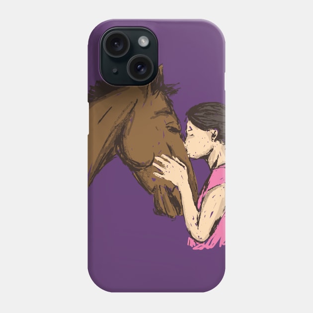 Cute Girl kissing a horse Shirt - T-Shirt for horse lovers Phone Case by Shirtbubble