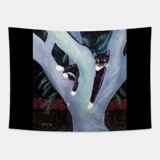 Tuxedo Cat in the Tree Tapestry