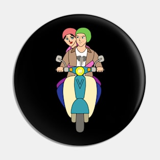 Couple on a scooter Pin