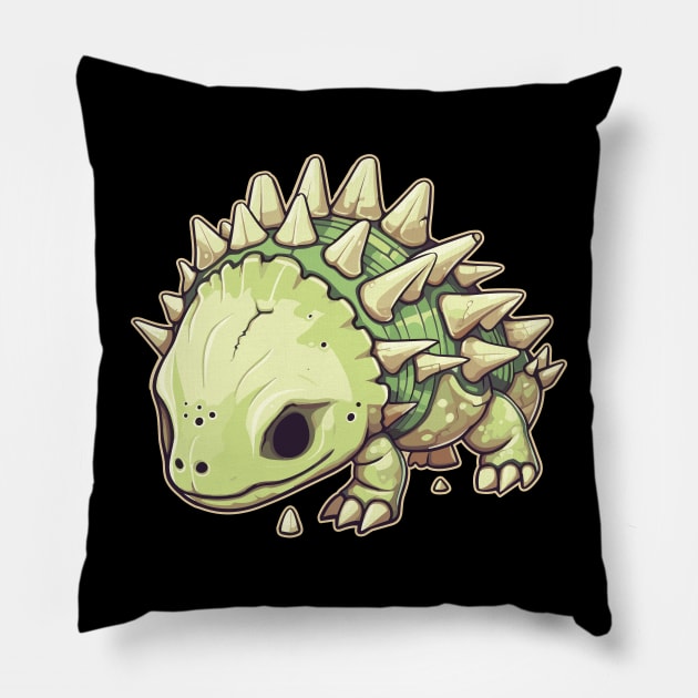 Scary Chibi Stegosaurus Isometric Dinosaur Skeleton Pillow by DanielLiamGill