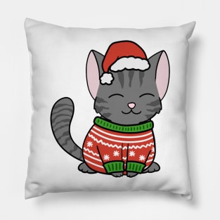 Christmas Sweater Black Tabby Cat Pillow