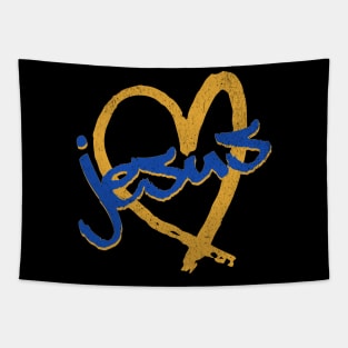 I Love Jesus Vintage 80's & 90's Blue and Gold Tapestry