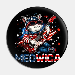 Meowica 4th of July Cat American Flag Cat Funny 4th of July Pin