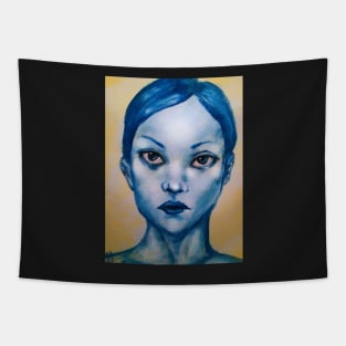 Blue Anthracite (Girl Portrait) Tapestry