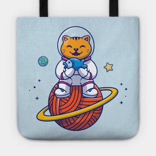 Cat Astronaut Sitting On Planet Tote