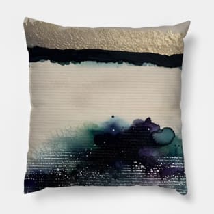 Abstract art in teal, gold and purple Pillow