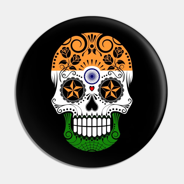 Indian Flag Sugar Skull with Roses Pin by jeffbartels