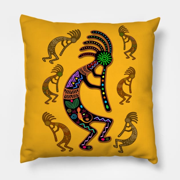 Kokopelli Rainbow Colors Pillow by BluedarkArt