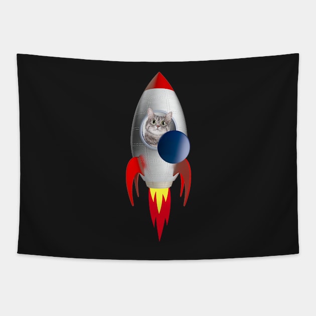 Funny Rocket Kitty (Grey Kitty) Tapestry by leBoosh-Designs