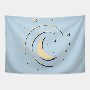 Minimal Moon Logo, Celestial Gothic Planet Night Sky Stars Art Tapestry