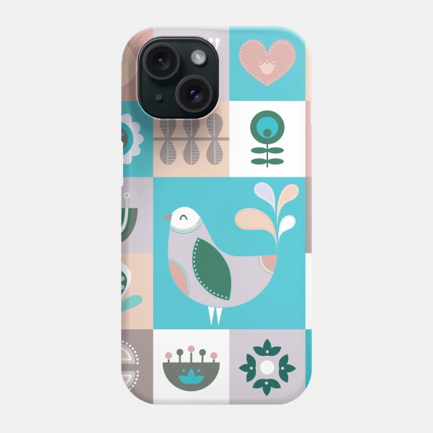 Scandinavian Soft Muted Midcentury Modern Birds And Flowers Phone Case by LittleBunnySunshine