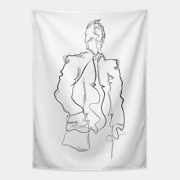 Simple Man Sketch - Male Figure One Line Art Tapestry by Space Sense Design Studio
