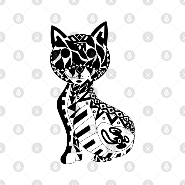 the mandala cat in cute kawaii pattern ecopop zentangle ink wallpaper by jorge_lebeau