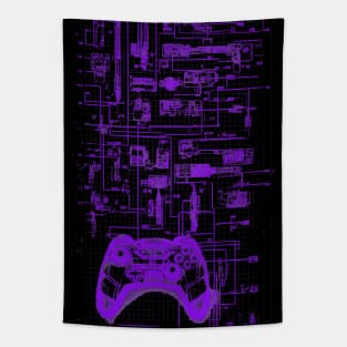 Neon Purple Video Game Controller Blueprint Tapestry