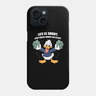 A vectordesign trending concept for A cartoon happy character duck, holding bundles of money in both his hands. (2) Phone Case