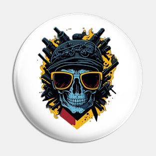 Skull with guns and sunglasses Pin