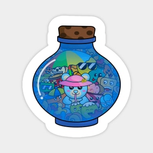 Cute doodle monster beach party in a bottle Magnet