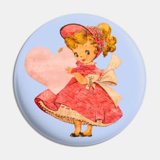 Vintage Retro Cute Girl with Valentine Heart Pin