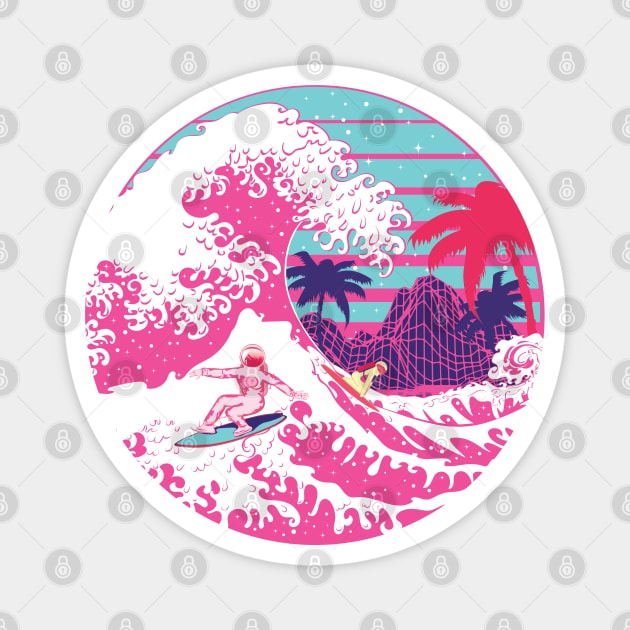 Spaceman surfing The pink great wave Magnet by AnnArtshock