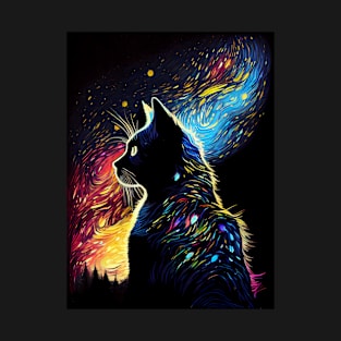 Mystery Cat Under Starry Night T-Shirt