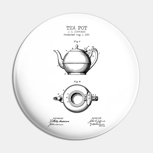 TEA POT patent Pin by Dennson Creative