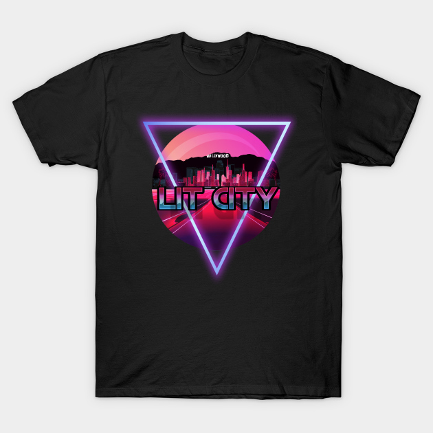 Discover Lit City Hollywood - Retro Neon - T-Shirt