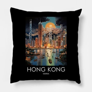 A Pop Art Travel Print of Hong Kong - China Pillow