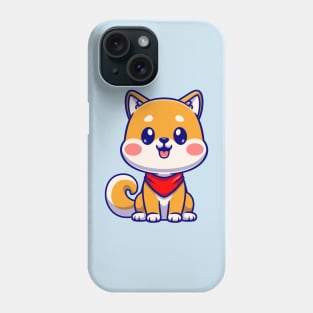 Cute Shiba Inu Dog Sitting With Scarf Cartoon Phone Case